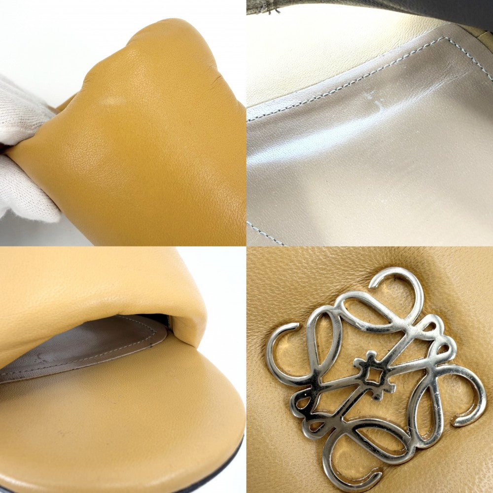 LOEWE ロエベ サンダル アナグラム パデッドスライド 靴 ファッションアイテム 37サイズ 約24cm 春 夏 レザー イエロー系 レディース【中古品】