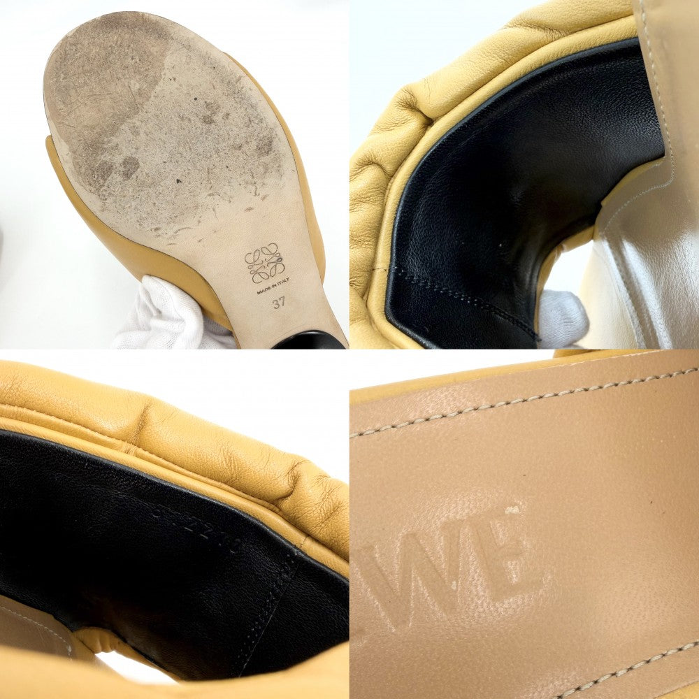 LOEWE ロエベ サンダル アナグラム パデッドスライド 靴 ファッションアイテム 37サイズ 約24cm 春 夏 レザー イエロー系 レディース【中古品】