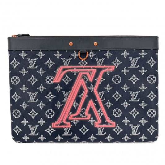 LOUIS VUITTON ルイヴィトン クラッチバッグ モノグラムインク アップサイドダウン ポシェットアポロ セカンドバッグ M62905 ネイビー 紺 オレンジ金具 メンズ【中古品】