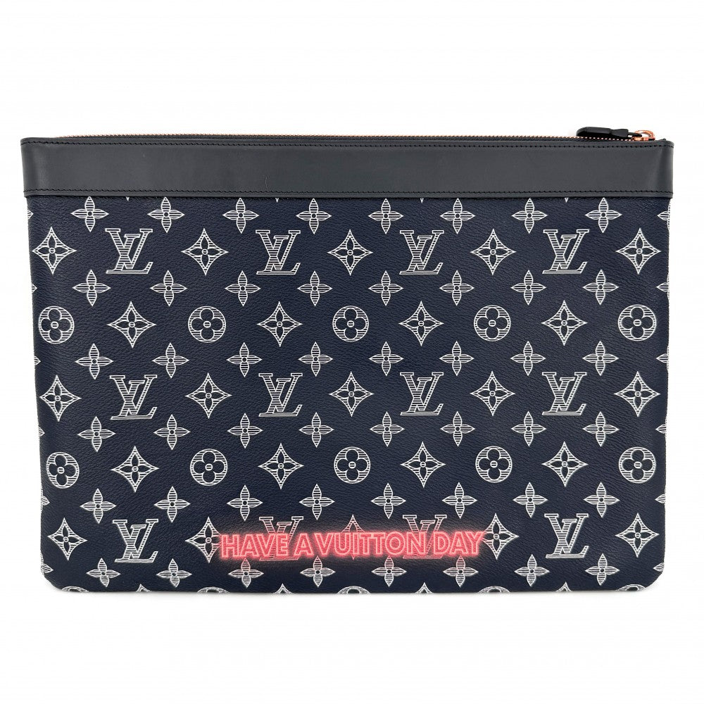 LOUIS VUITTON ルイヴィトン クラッチバッグ モノグラムインク アップサイドダウン ポシェットアポロ セカンドバッグ M62905 ネイビー 紺 オレンジ金具 メンズ【中古品】