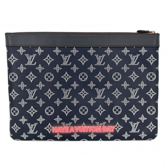 LOUIS VUITTON ルイヴィトン クラッチバッグ モノグラムインク アップサイドダウン ポシェットアポロ セカンドバッグ M62905 ネイビー 紺 オレンジ金具 メンズ【中古品】