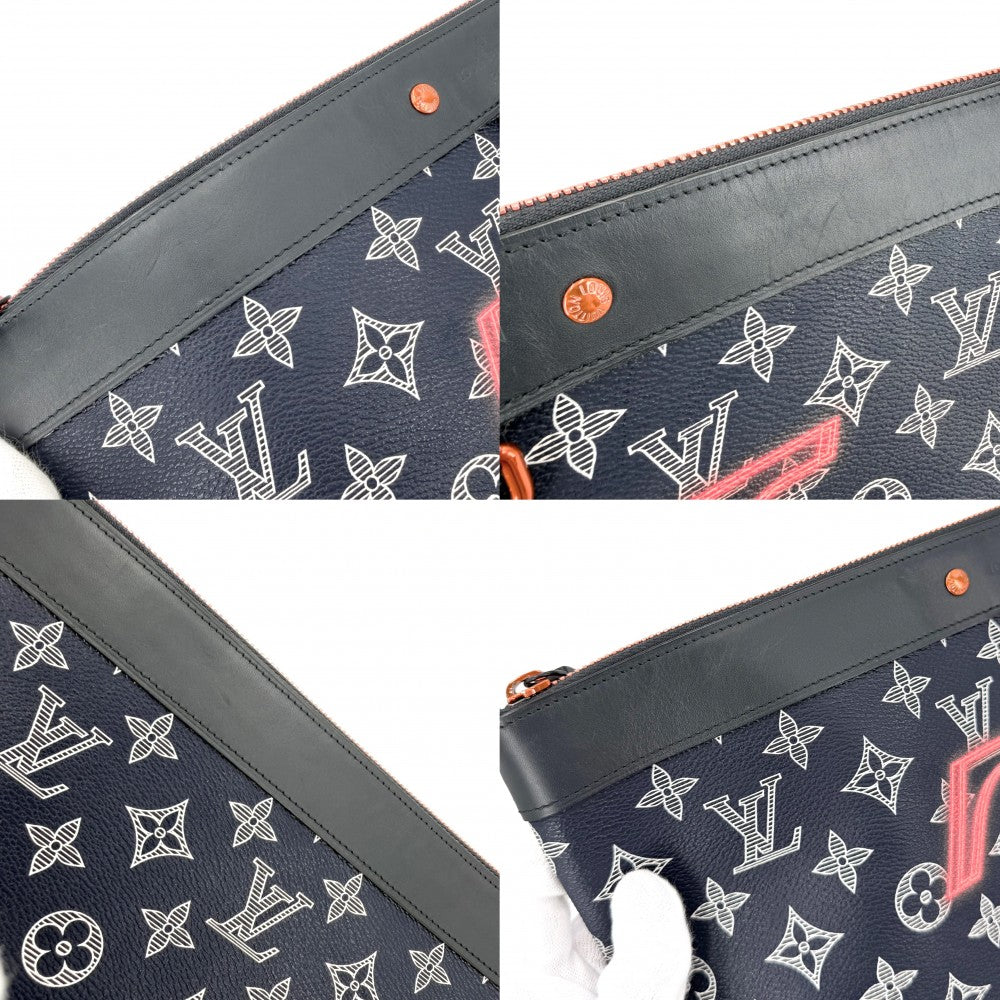 LOUIS VUITTON ルイヴィトン クラッチバッグ モノグラムインク アップサイドダウン ポシェットアポロ セカンドバッグ M62905 ネイビー 紺 オレンジ金具 メンズ【中古品】