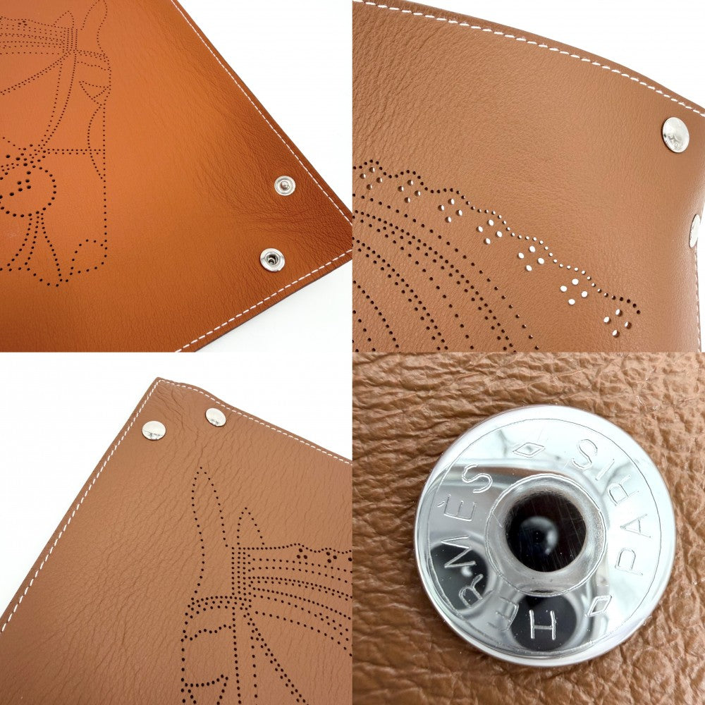 HERMES エルメス 雑貨 ミーズ・エ・ルランス/ローブ・デュ・ソワール ヴィドポッシュ トレイ 小物入れ インテリア メンズ レディース 馬柄 K刻印 レザー ブラウン系 シルバー金具 ユニセックス 2025年【中古品】