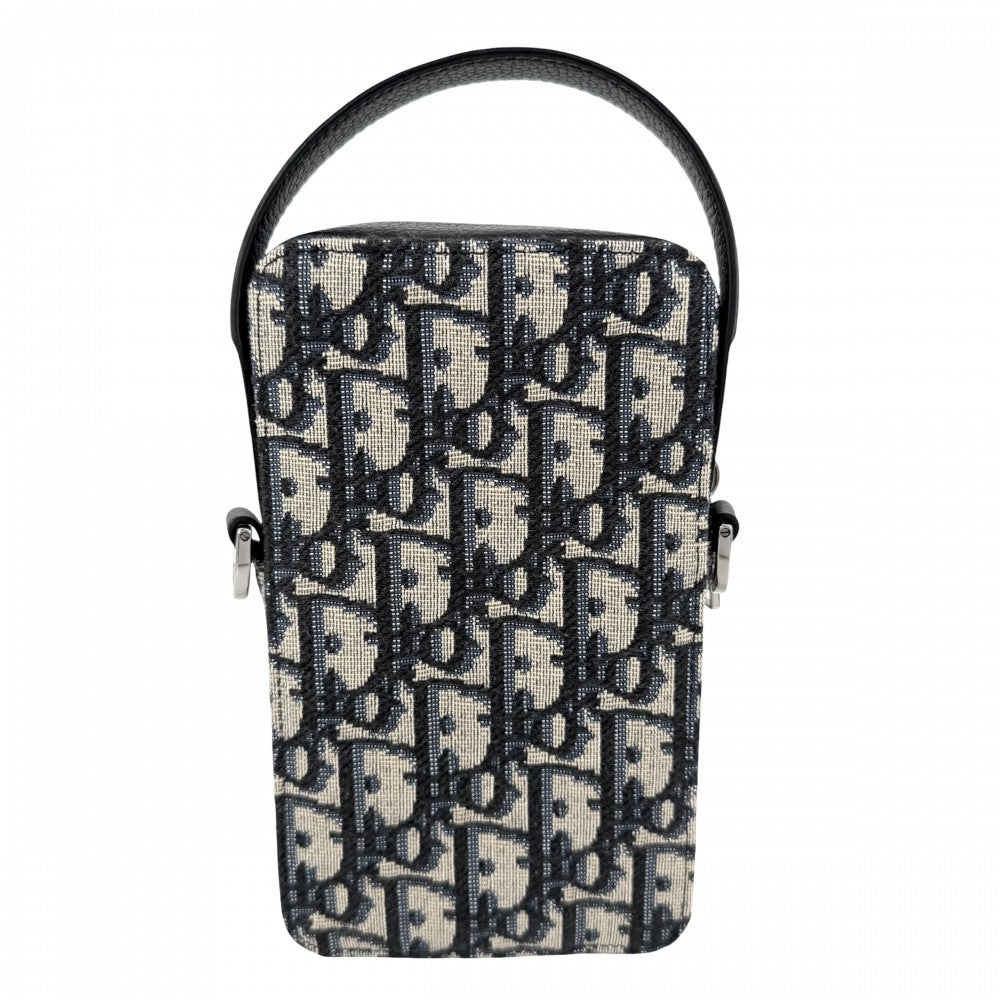 Christian Dior クリスチャンディオール ショルダーバッグ オブリーク RIDERマイクロポーチ ミニバッグ 2WAY キャンバス レザー ネイビー 紺 シルバー金具 メンズ【中古品】