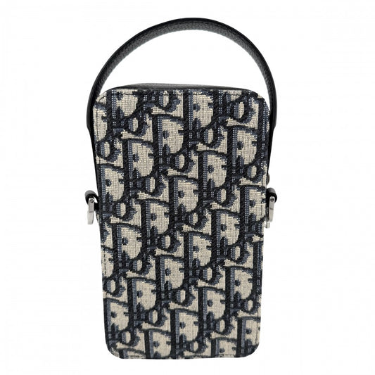 Christian Dior クリスチャンディオール ショルダーバッグ オブリーク RIDERマイクロポーチ ミニバッグ 2WAY キャンバス レザー ネイビー 紺 シルバー金具 メンズ【中古品】