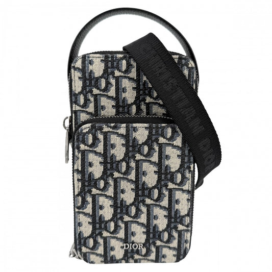 Christian Dior クリスチャンディオール ショルダーバッグ オブリーク RIDERマイクロポーチ ミニバッグ 2WAY キャンバス レザー ネイビー 紺 シルバー金具 メンズ【中古品】