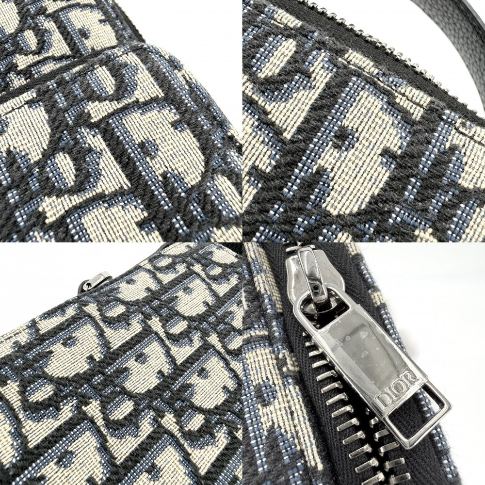 Christian Dior クリスチャンディオール ショルダーバッグ オブリーク RIDERマイクロポーチ ミニバッグ 2WAY キャンバス レザー ネイビー 紺 シルバー金具 メンズ【中古品】