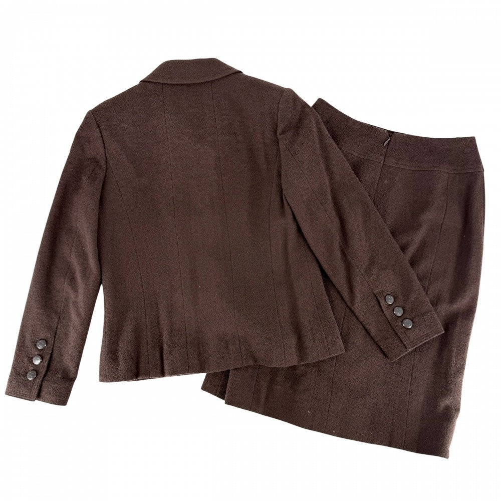 CHANEL シャネル セットアップ ジャケット スカート ヴィンテージ アパレル 服 38 ブラウン 茶 秋 冬 ウール ナイロン スパンデックス レディース 1998年【中古品】
