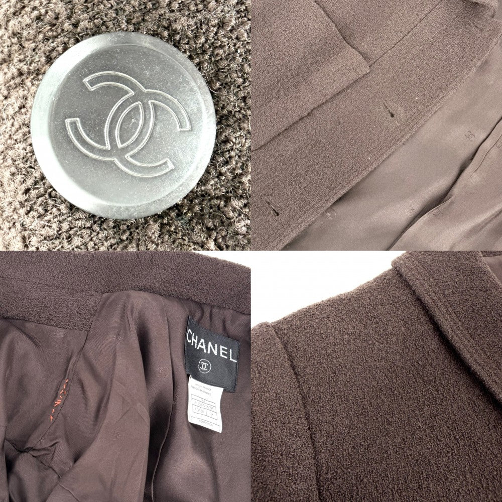 CHANEL シャネル セットアップ ジャケット スカート ヴィンテージ アパレル 服 38 ブラウン 茶 秋 冬 ウール ナイロン スパンデックス レディース 1998年【中古品】