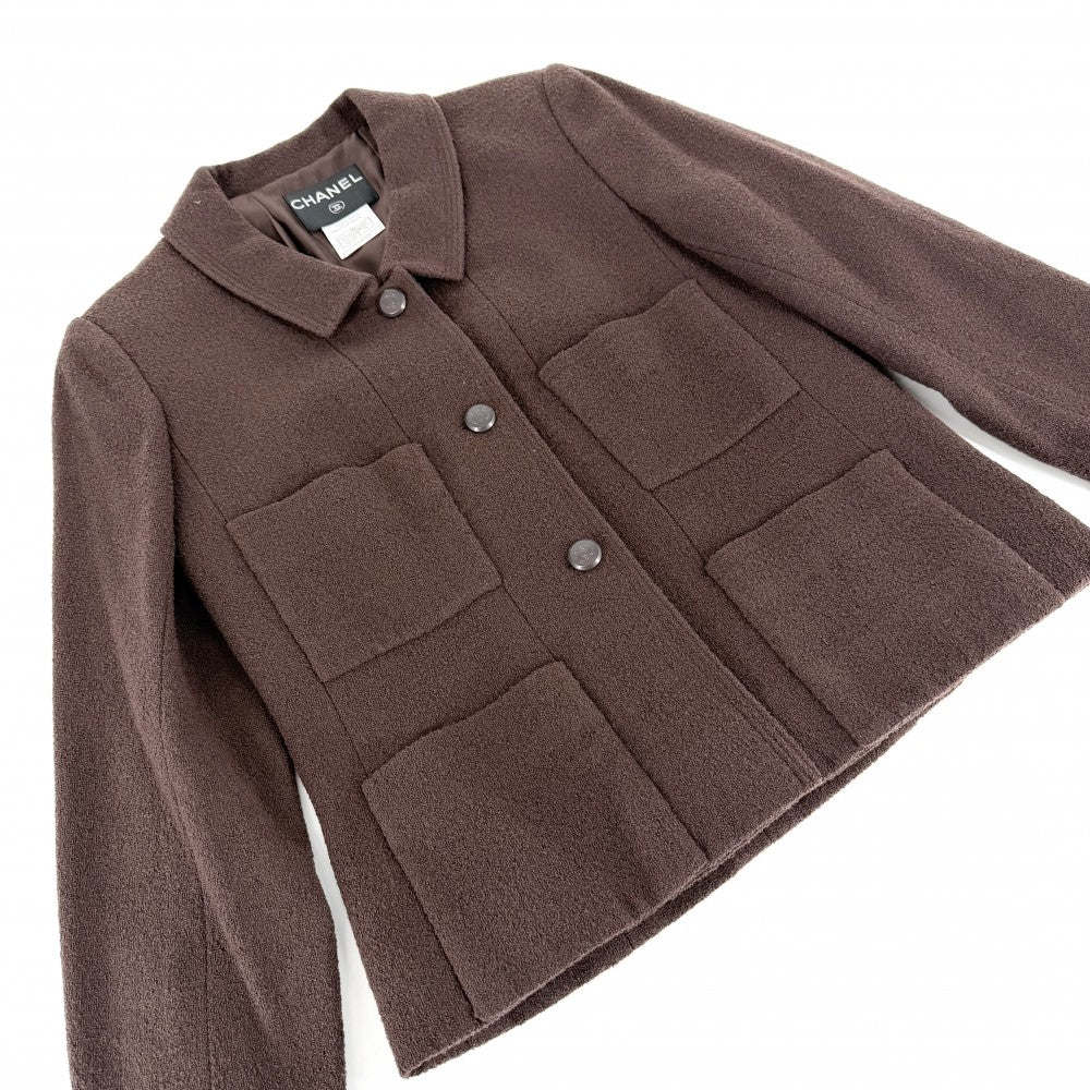 CHANEL シャネル セットアップ ジャケット スカート ヴィンテージ アパレル 服 38 ブラウン 茶 秋 冬 ウール ナイロン スパンデックス レディース 1998年【中古品】