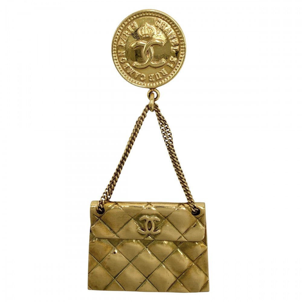 CHANEL シャネル ブローチ マトラッセ バッグモチーフ ココマーク スイング アクセサリー ヴィンテージ GP 94P ゴールド レディース 約19.2g 1994年【中古品】