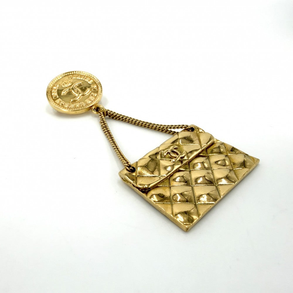 CHANEL シャネル ブローチ マトラッセ バッグモチーフ ココマーク スイング アクセサリー ヴィンテージ GP 94P ゴールド レディース 約19.2g 1994年【中古品】