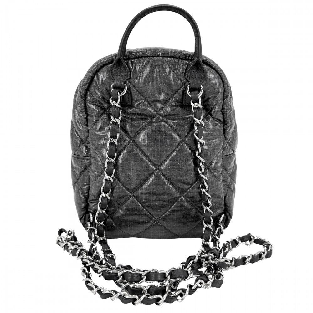 CHANEL シャネル リュック マトラッセ ココ ネージュ チェーンショルダー ラメ バックパック ココマーク ナイロン グレー シルバー金具 レディース【中古品】