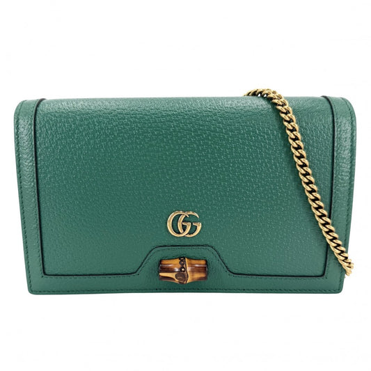 GUCCI グッチ ショルダーバッグ ダイアナ ミニバッグ チェーン バンブー 696817 レザー グリーン 緑 ゴールド金具 レディース【中古品】