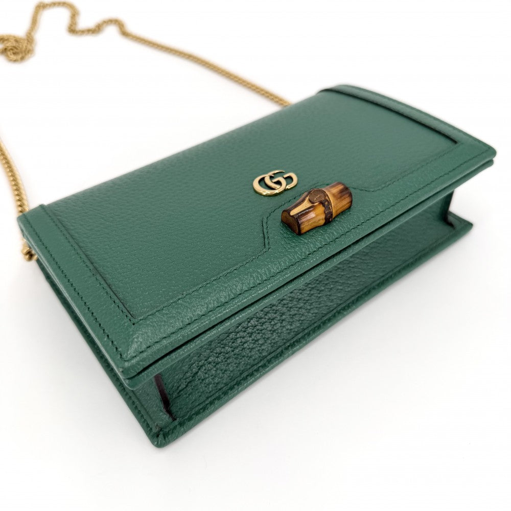 GUCCI グッチ ショルダーバッグ ダイアナ ミニバッグ チェーン バンブー 696817 レザー グリーン 緑 ゴールド金具 レディース【中古品】