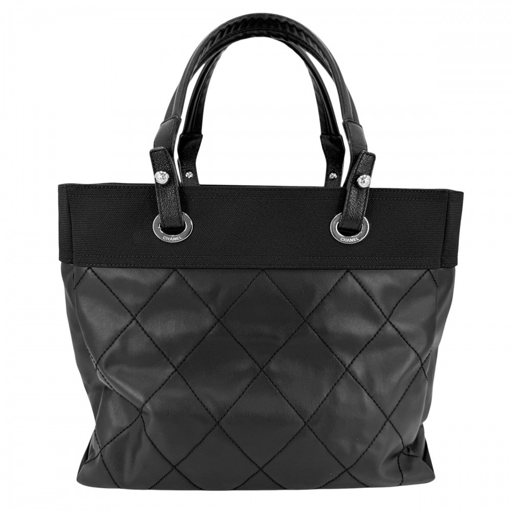 CHANEL シャネル トートバッグ パリビアリッツMM ハンドバッグ ココマーク ココマーク A34209 コーティングキャンバス レザー ブラック 黒 シルバー金具 レディース【中古品】