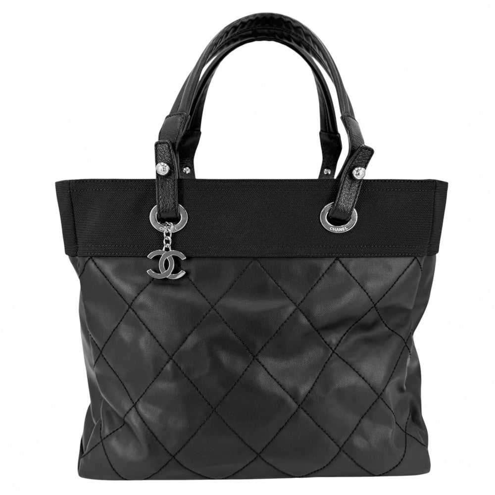 CHANEL シャネル トートバッグ パリビアリッツMM ハンドバッグ ココマーク ココマーク A34209 コーティングキャンバス レザー ブラック 黒 シルバー金具 レディース【中古品】