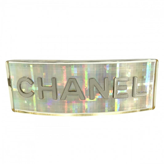 CHANEL シャネル ヘアアクセサリー バレッタ ロゴ アクセサリー ファッションアイテム ホログラム 97P クリア マルチカラー シルバー金具 レディース 約44.0g 1997年【中古品】
