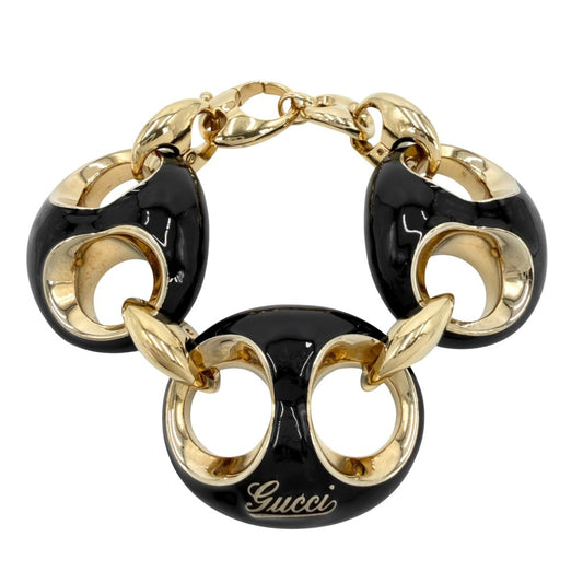 GUCCI グッチ ブレスレット マリーナ チェーン アクセサリー 小物 メンズ レディース Lサイズ 838126 ブラック 黒 ゴールド ユニセックス 約129.1g【中古品】