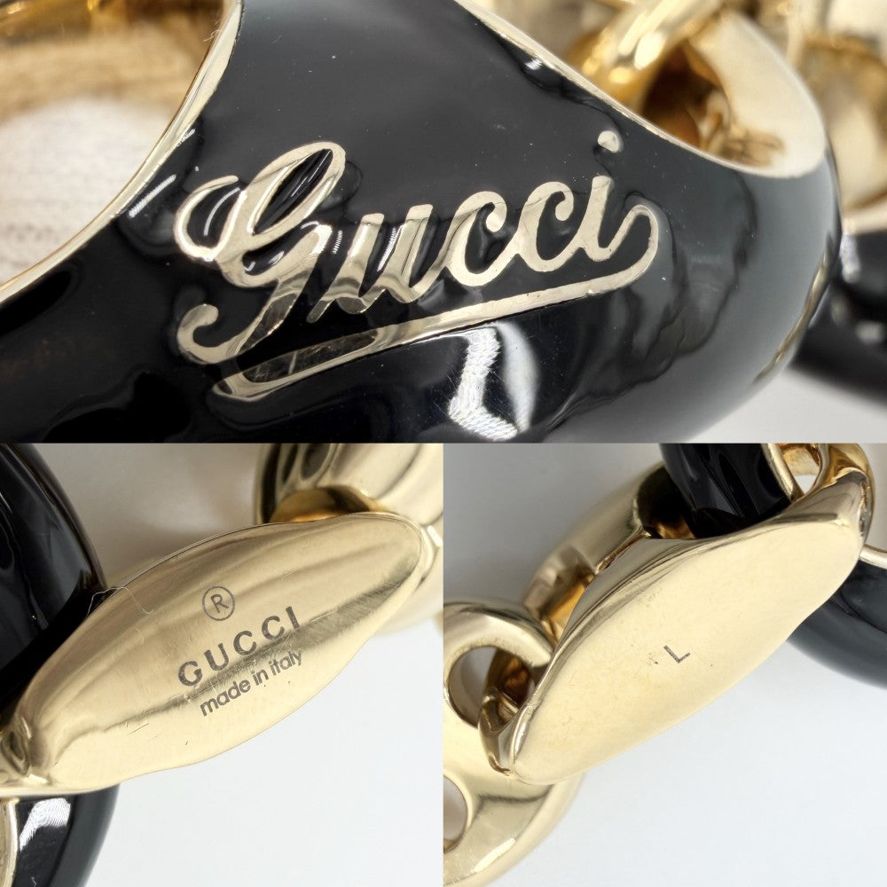 GUCCI グッチ ブレスレット マリーナ チェーン アクセサリー 小物 メンズ レディース Lサイズ 838126 ブラック 黒 ゴールド ユニセックス 約129.1g【中古品】