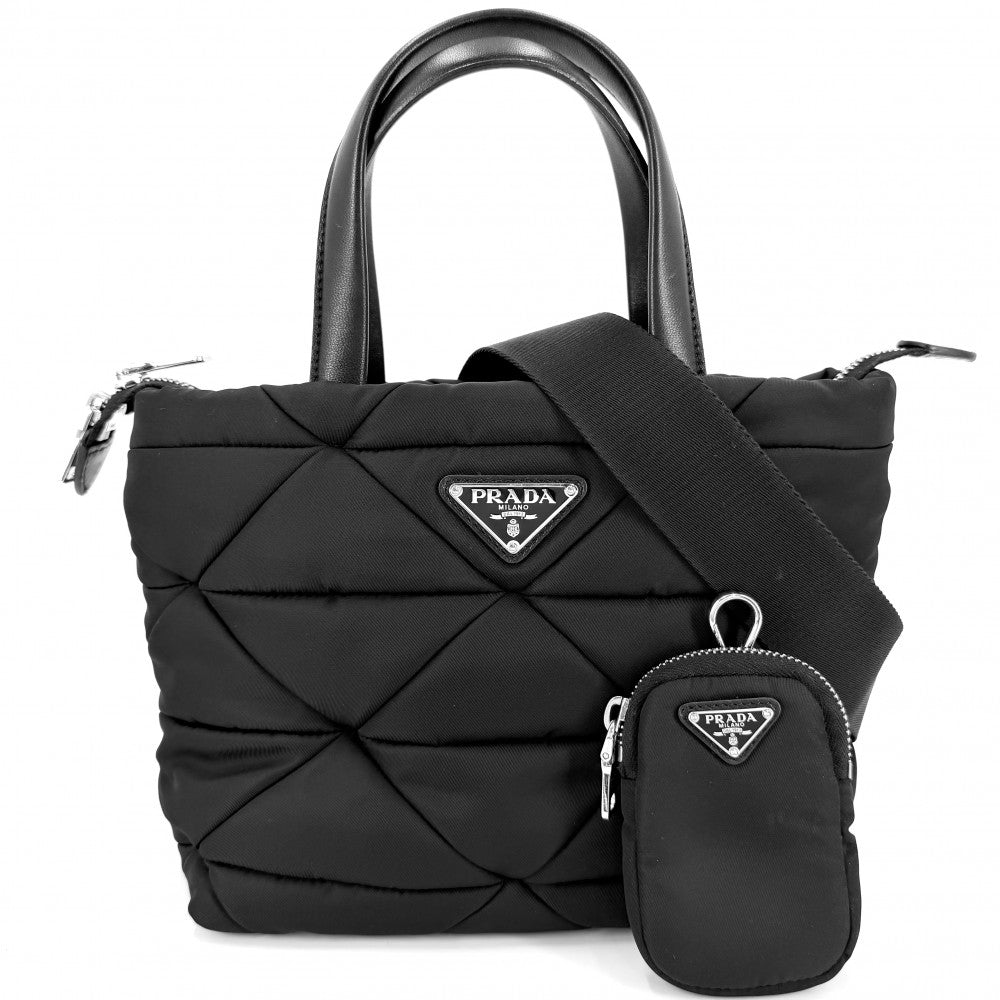 PRADA プラダ 2WAY スモール パデッド トートバッグ ショルダーバッグ ハンドバッグ 1BG373 ナイロン ブラック 黒 シルバー金具 レディース【中古品】