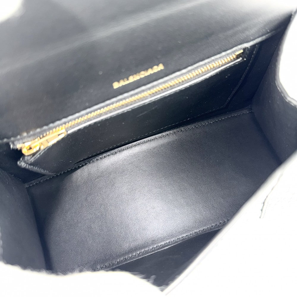BALENCIAGA バレンシアガ 2WAY アワーグラス　スモール ハンドバッグ ショルダーバッグ HOURGLASS クロコ型押し トップハンドル 593546 レザー ブラック 黒 アンティークゴールド金具 レディース【中古品】