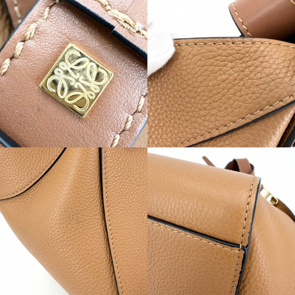 LOEWE ロエベ 2WAY ハンモック コンパクト ショルダーバッグ ハンドバッグ トートバッグ レザー カーフ ブラウン 茶 ゴールド金具 レディース【中古品】
