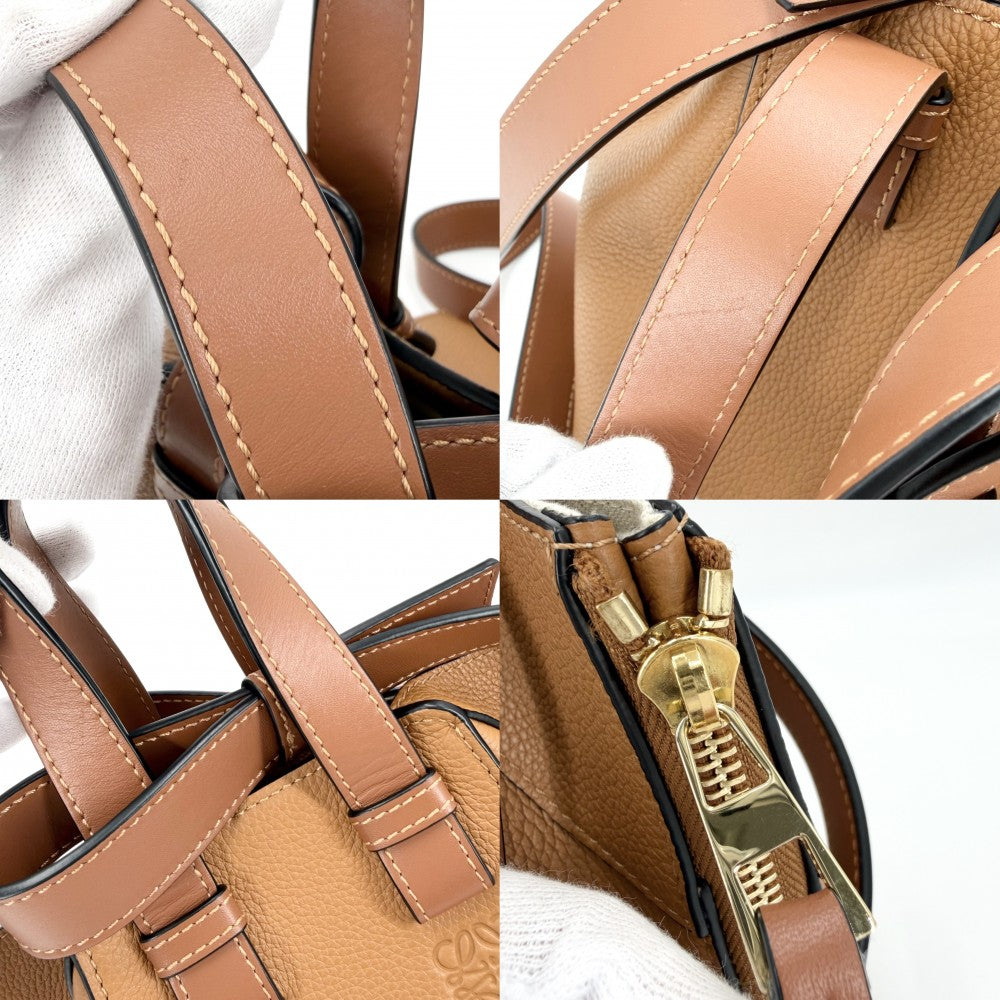 LOEWE ロエベ 2WAY ハンモック コンパクト ショルダーバッグ ハンドバッグ トートバッグ レザー カーフ ブラウン 茶 ゴールド金具 レディース【中古品】