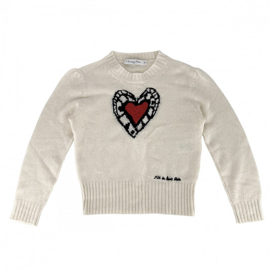 【秋物特集】 Christian Dior クリスチャンディオール ニット ハート トップス 長袖セーター アパレル 服 36 ホワイト 白 秋 冬 カシミヤ レディース【中古品】