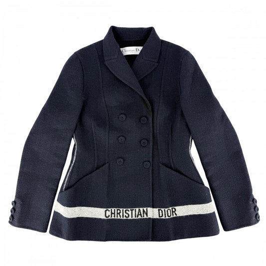 Dior ディオール ジャケット ロゴ ダブルブレスト アウター バージャケット アパレル 服 40 ネイビー 紺 秋 冬 ウール ナイロン レディース【中古品】