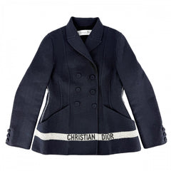 Dior ディオール ジャケット ロゴ ダブルブレスト アウター バージャケット アパレル 服 40 ネイビー 紺 秋 冬 ウール ナイロン レディース【中古品】