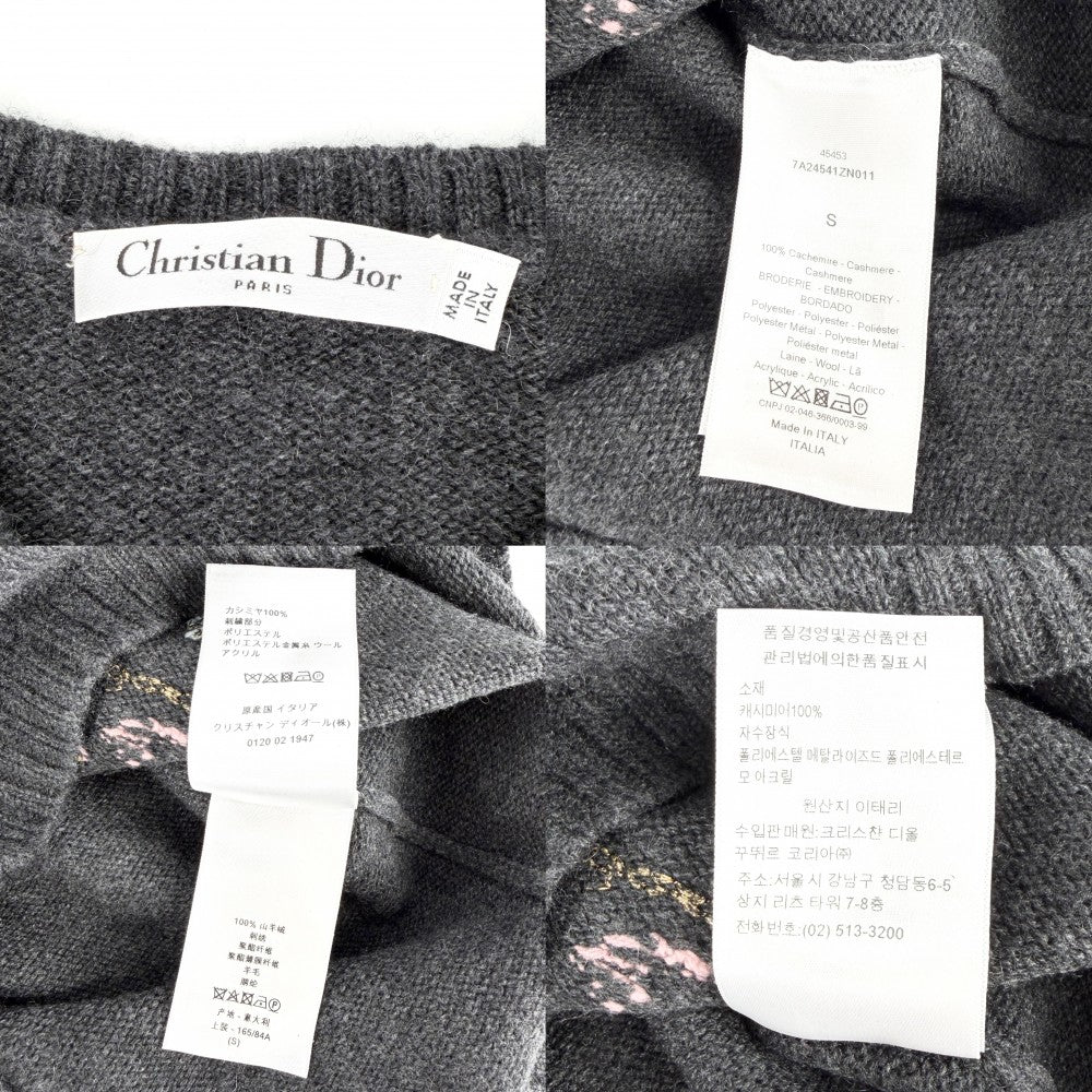 Christian Dior クリスチャンディオール ニット ハート　天使 トップス 七分丈　セーター Le Vierge 刺繍 アパレル 服 S グレー 秋 冬 カシミヤ レディース【中古品】