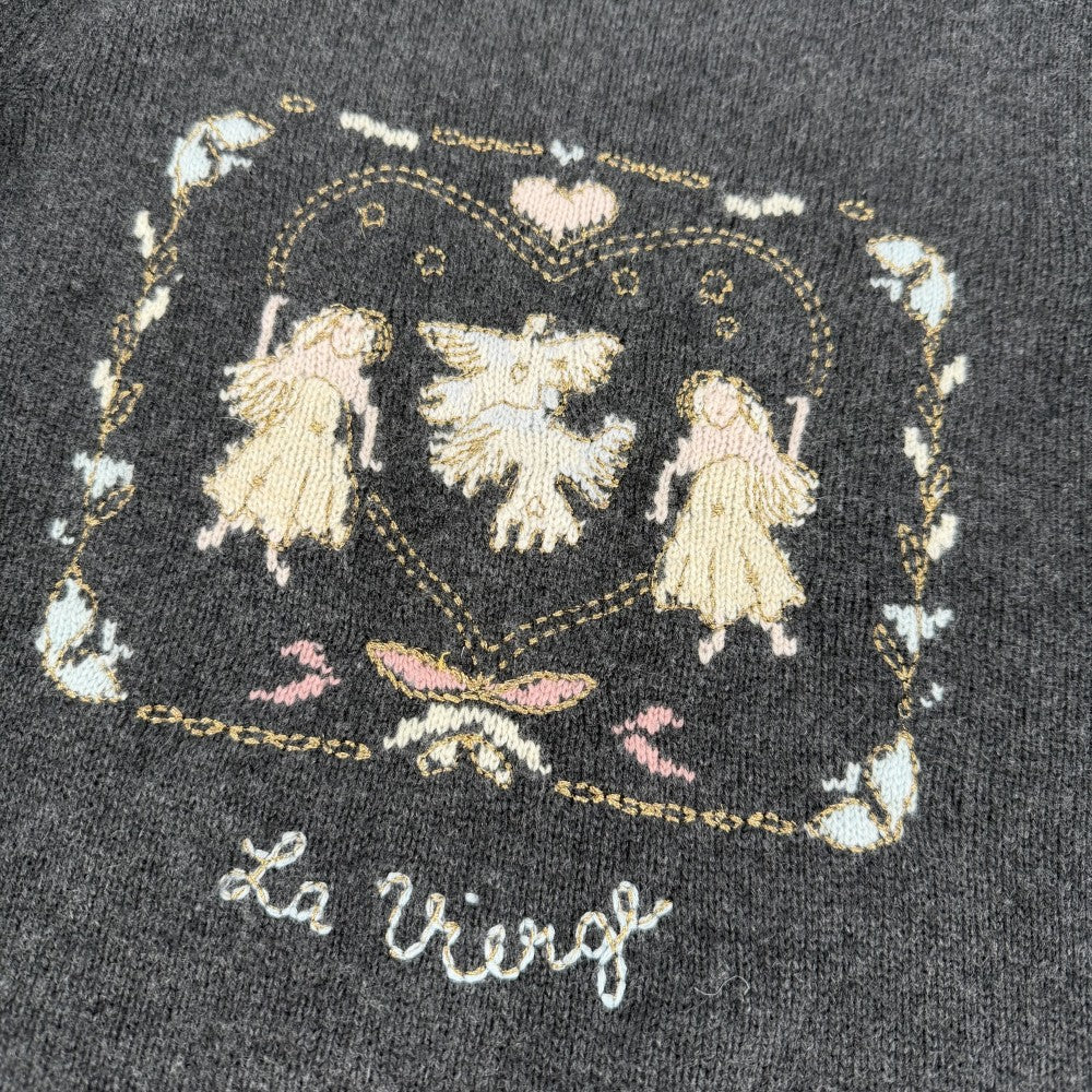 Christian Dior クリスチャンディオール ニット ハート　天使 トップス 七分丈　セーター Le Vierge 刺繍 アパレル 服 S グレー 秋 冬 カシミヤ レディース【中古品】
