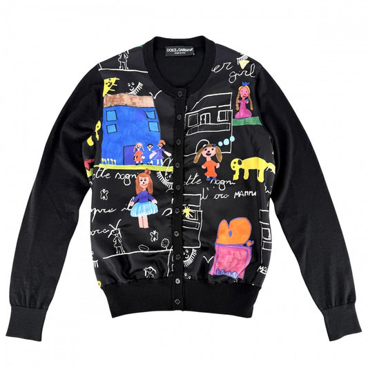DOLCE&GABBANA ドルチェアンドガッバーナ カーディガン トップス 服 アパレル ドルガバ 38 ブラック 黒 マルチカラー 春 秋 カシミヤ シルク レディース【中古品】