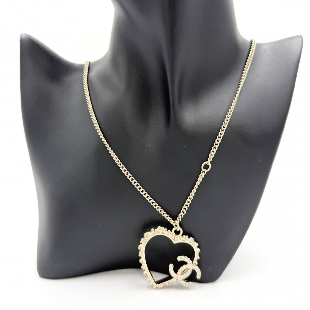 CHANEL シャネル ネックレス ココマーク ハート ペンダント アクセサリー チェーン GP ラインストーン B25P ゴールド レディース 約22.4g 2025年【中古品】