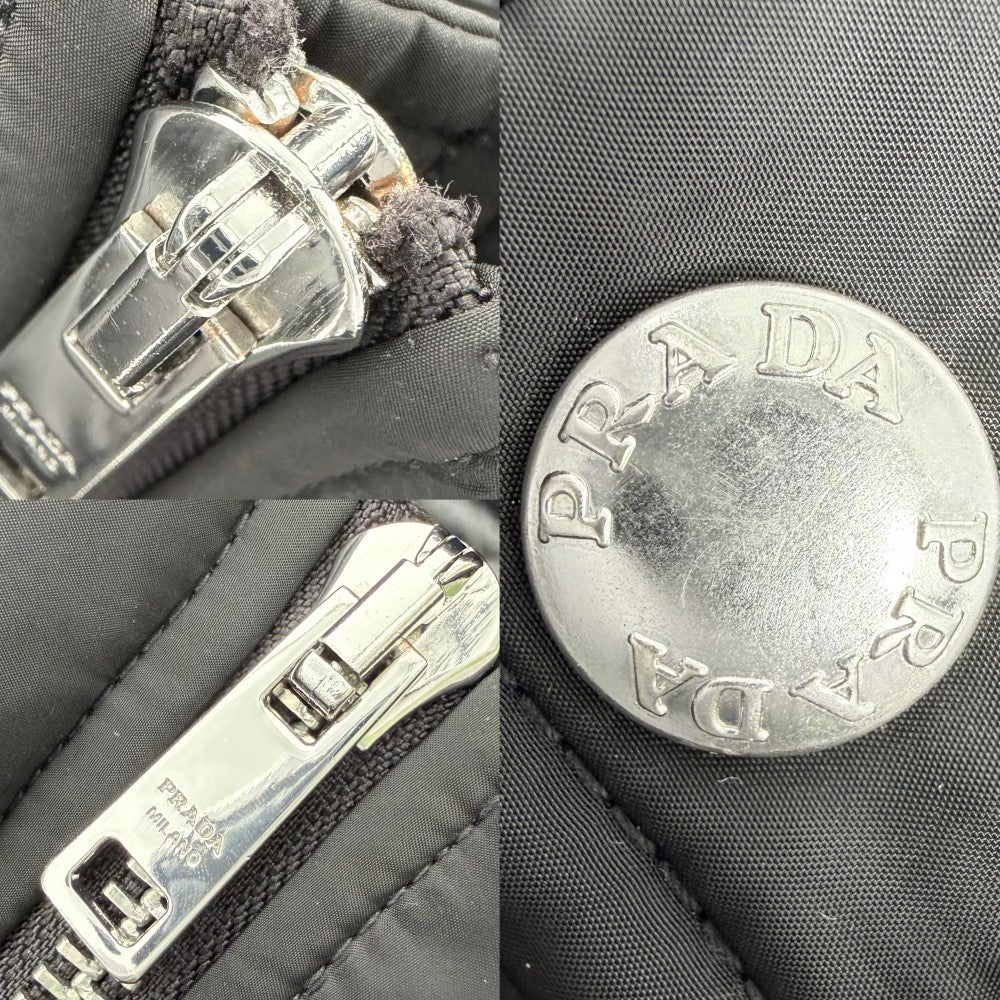 PRADA プラダ ダウンジャケット フード付き アウター トライアングルロゴ 50 SGH072 ブラック 黒 シルバー金具 冬 ポリエステル メンズ【中古品】