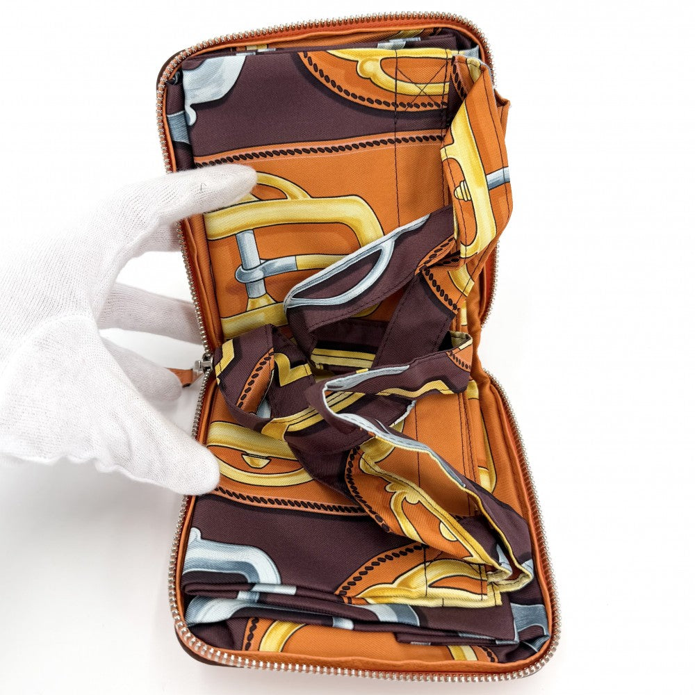 HERMES エルメス トートバッグ シルキーポップ エコバッグ 折りたたみバッグ BOVCLERIE D'ATTELAGE アトラージュのバックル シルク レザー オレンジ ブラウン 茶 シルバー金具 レディース【中古品】