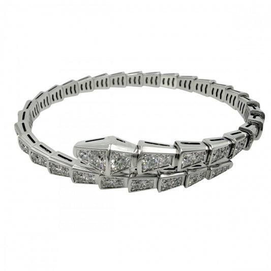 BVLGARI ブルガリ バングル セルペンティ ヴァイパー ブレスレット アクセサリー ジュエリー 18金WG Au750 16サイズ メンズ レディース K18ホワイトゴールド ダイヤモンド3.64ct ユニセックス 約24.3g【中古品】