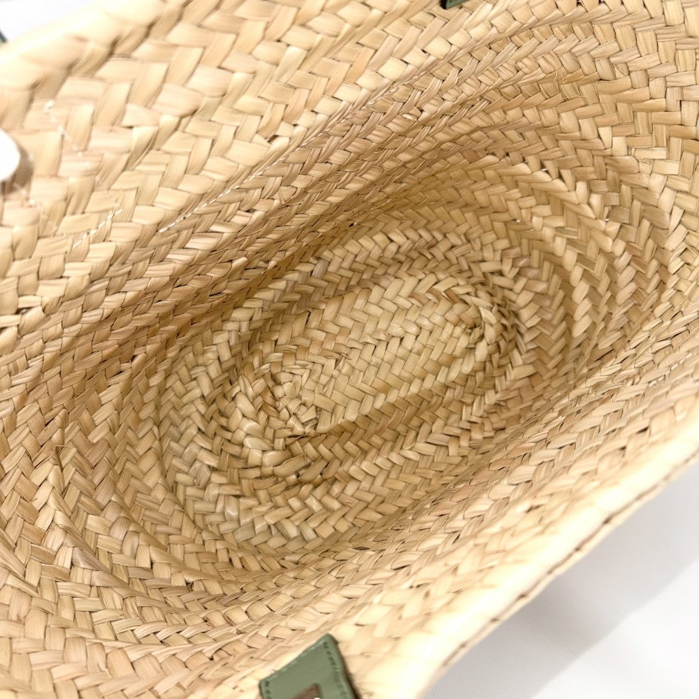LOEWE ロエベ ハンドバッグ アナグラム バスケットバッグ バスケットバッグ かごバッグ ミディアム パームリーフ カーフレザー ベージュ グリーン 緑 シルバー金具 レディース【中古品】