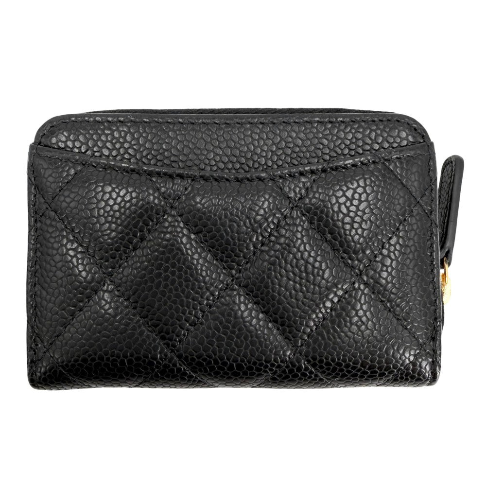 CHANEL シャネル コインケース マトラッセ クラシック ジップ カードケース ココマーク 小銭入れ 小物 キャビアスキン ブラック 黒 ゴールド金具 レディース【中古品】
