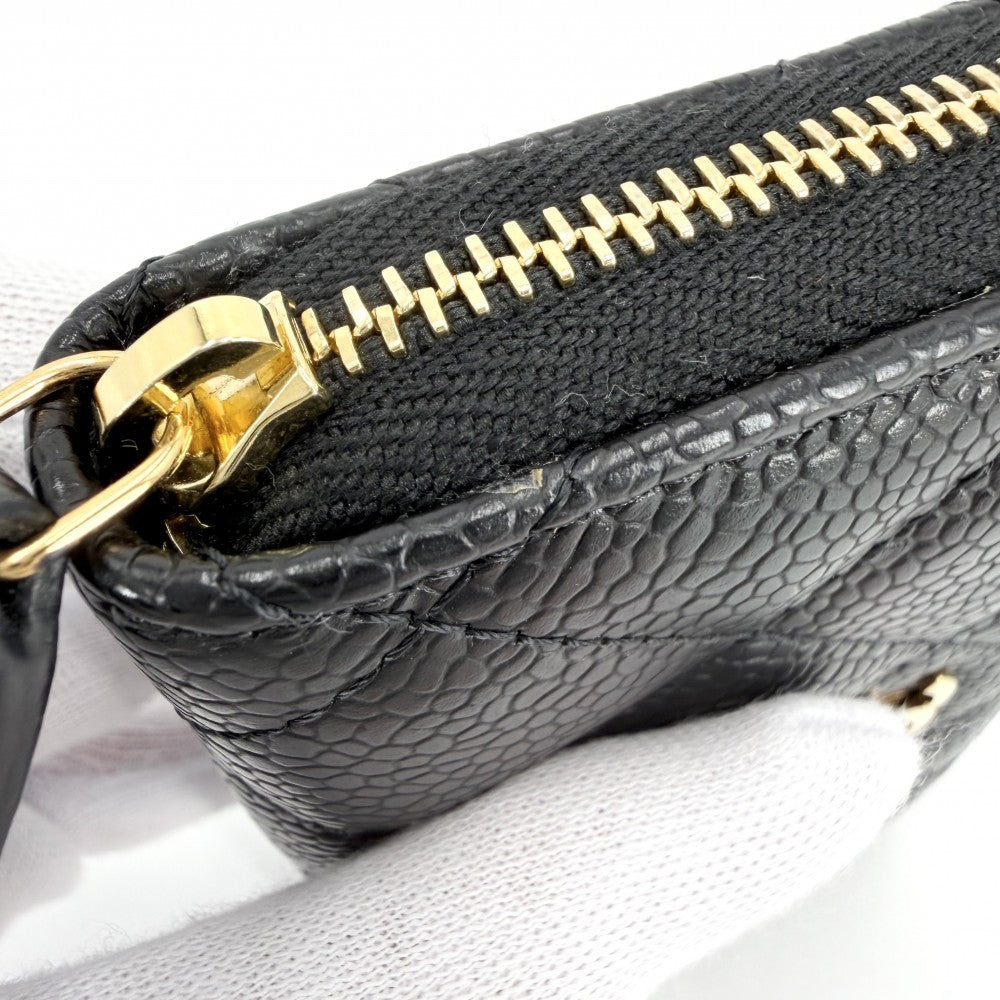 CHANEL シャネル コインケース マトラッセ クラシック ジップ カードケース ココマーク 小銭入れ 小物 キャビアスキン ブラック 黒 ゴールド金具 レディース【中古品】