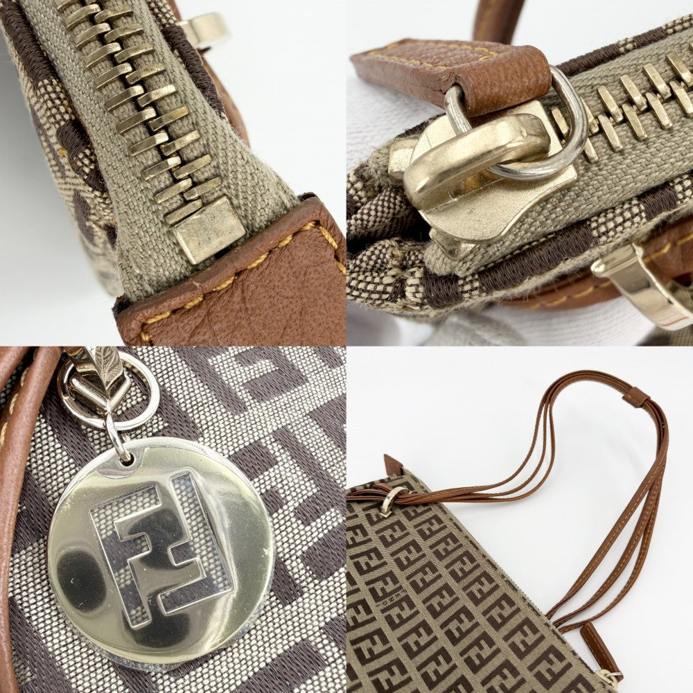 FENDI フェンディ ハンドバッグ ズッキーノ ミニバッグ 8BR513 キャンバス レザー ブラウン 茶 ベージュ ゴールド金具 レディース【中古品】