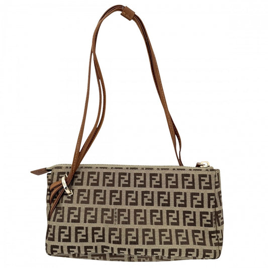 FENDI フェンディ ハンドバッグ ズッキーノ ミニバッグ 8BR513 キャンバス レザー ブラウン 茶 ベージュ ゴールド金具 レディース【中古品】