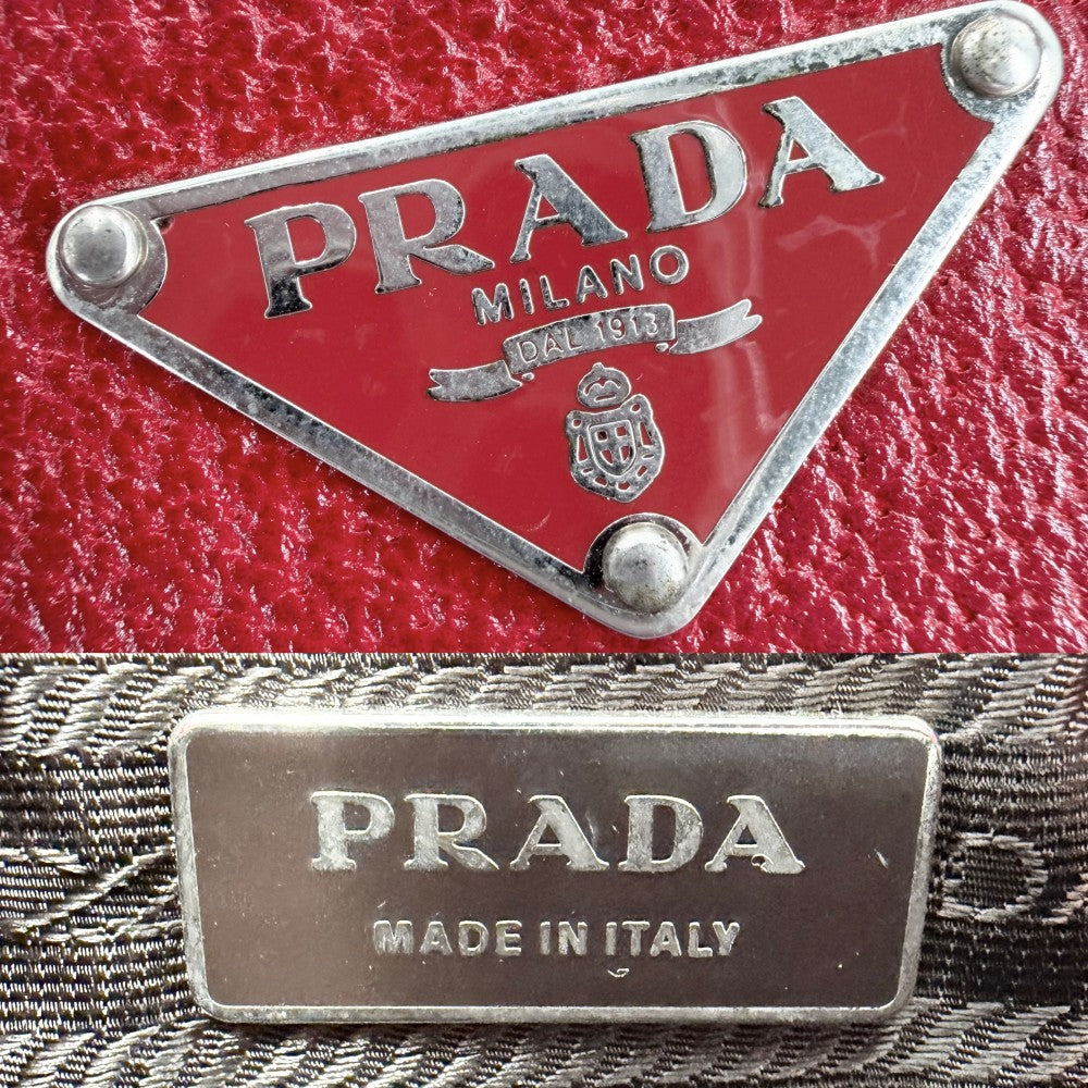 PRADA プラダ ハンドバッグ トライアングルロゴ トートバッグ レザー レッド 赤 シルバー金具 レディース【中古品】