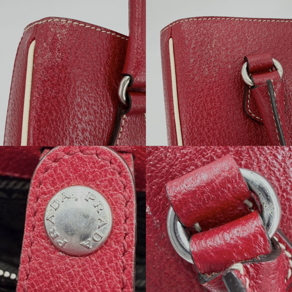 PRADA プラダ ハンドバッグ トライアングルロゴ トートバッグ レザー レッド 赤 シルバー金具 レディース【中古品】