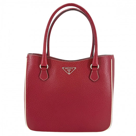 PRADA プラダ ハンドバッグ トライアングルロゴ トートバッグ レザー レッド 赤 シルバー金具 レディース【中古品】
