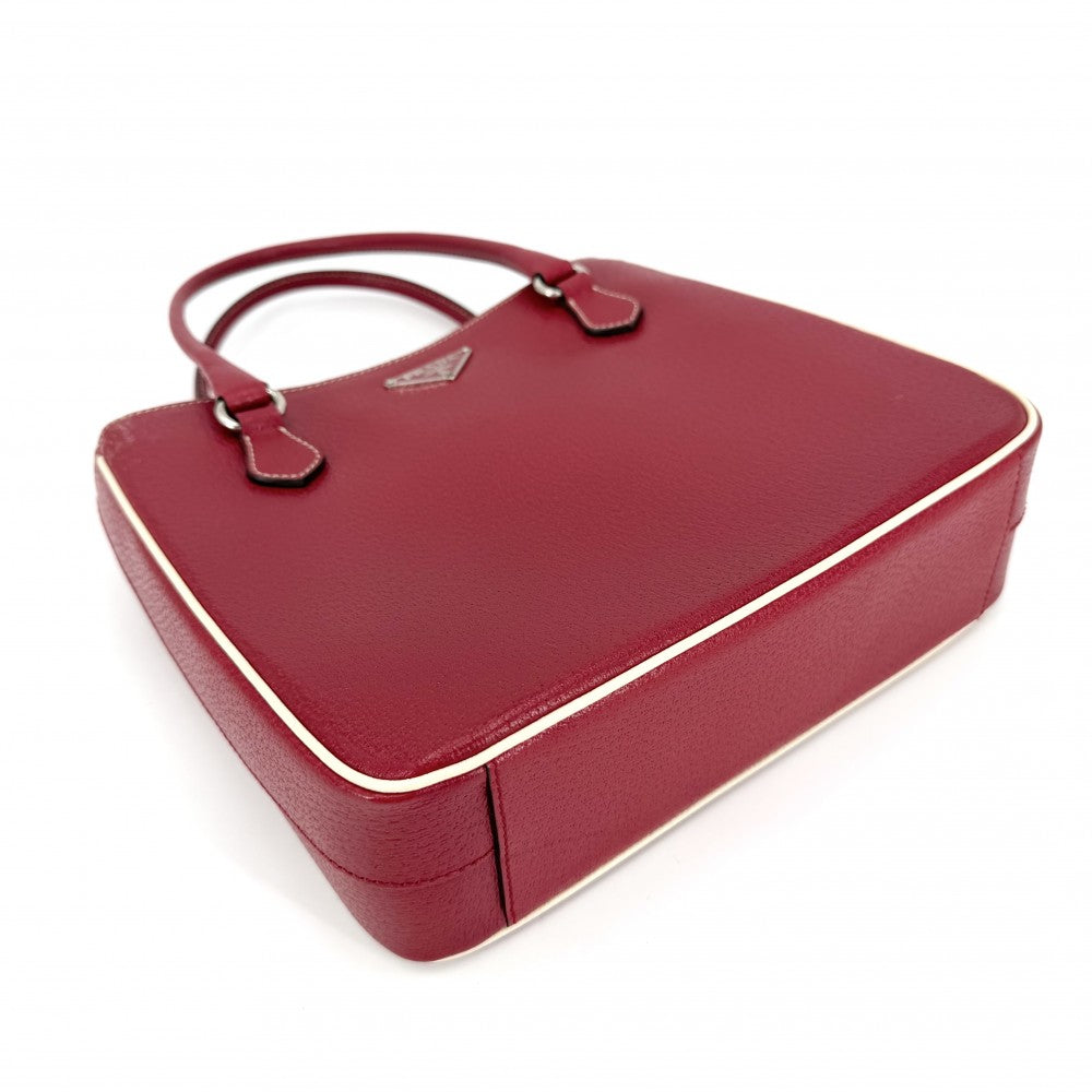 PRADA プラダ ハンドバッグ トライアングルロゴ トートバッグ レザー レッド 赤 シルバー金具 レディース【中古品】