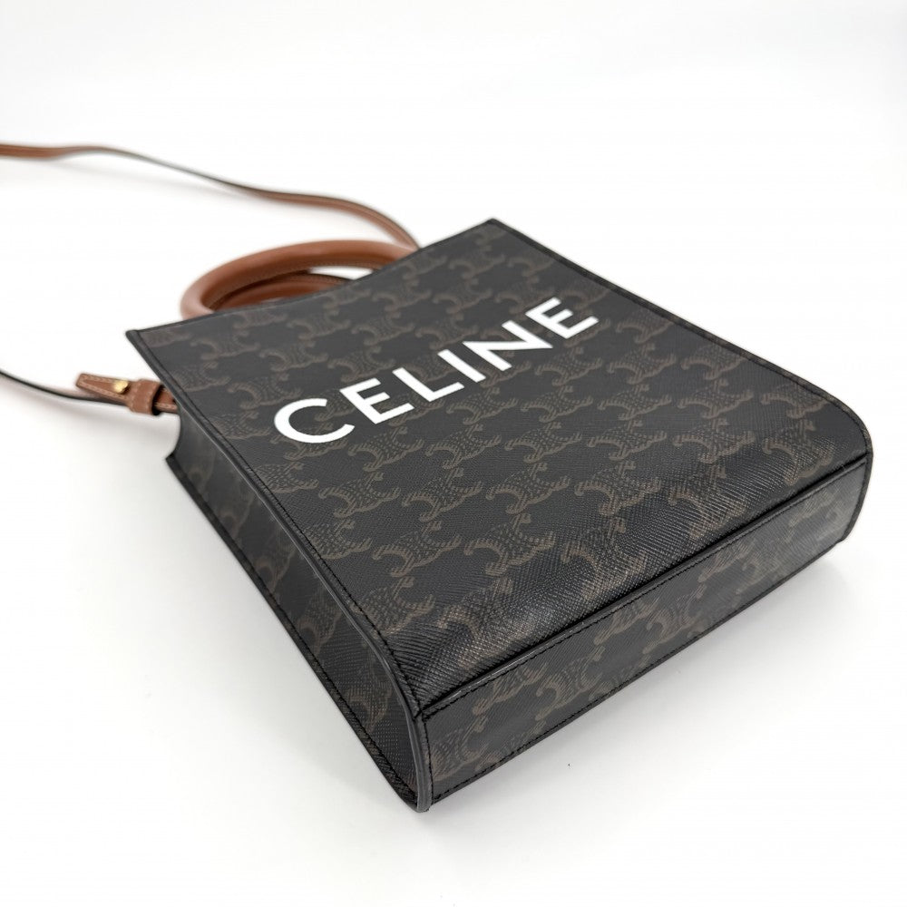 CELINE セリーヌ 2WAY ミニ バーティカルカバ ショルダーバッグ ハンドバッグ ロゴ タン 194372BZK.04LU レザー コーティングキャンバス ブラウン 茶 ゴールド金具 レディース【中古品】