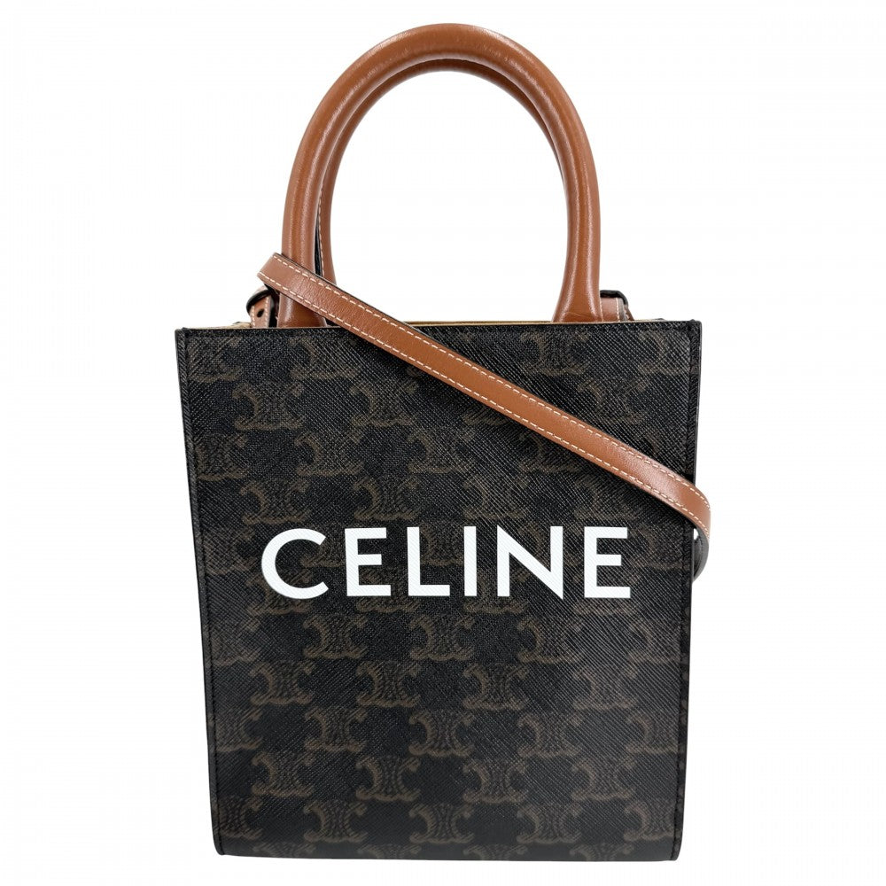 CELINE セリーヌ 2WAY ミニ バーティカルカバ ショルダーバッグ ハンドバッグ ロゴ タン 194372BZK.04LU レザー コーティングキャンバス ブラウン 茶 ゴールド金具 レディース【中古品】
