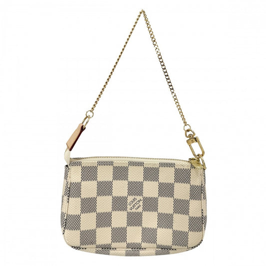 LOUIS VUITTON ルイヴィトン ハンドバッグ ミニポシェットアクセソワール アクセサリーポーチ N58010 ダミエアズールキャンバス ホワイト 白 ゴールド金具 レディース【中古品】